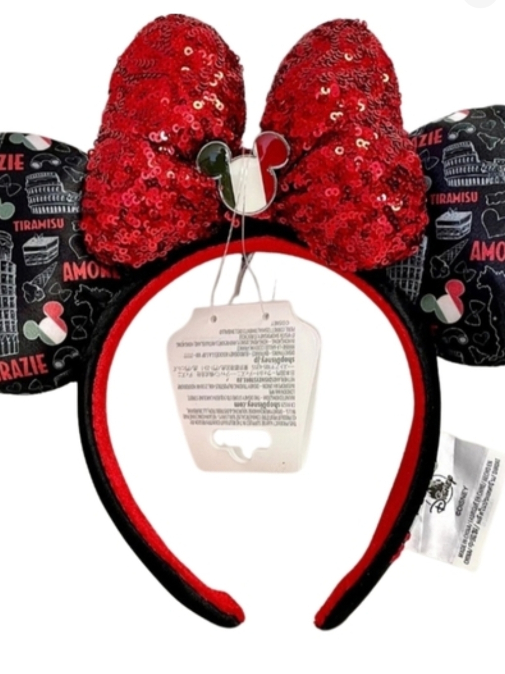 New NWT Disney Italy Minnie Ears Red Sequins Italia